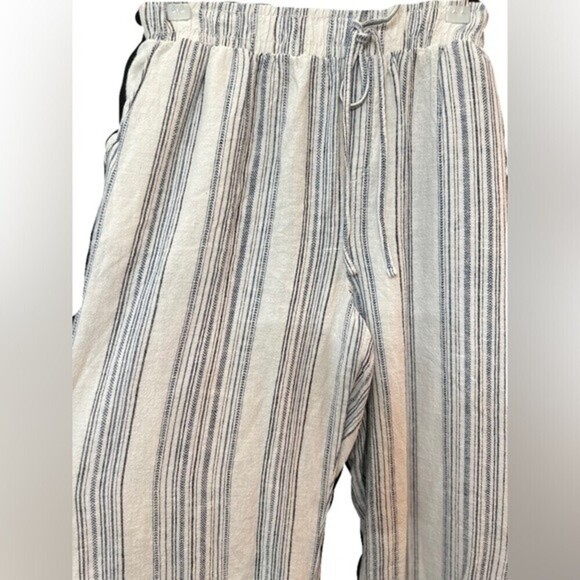 Briggs Linen White & Blue Striped Elastic Comfy Pants SZ L - Picture 5 of 11